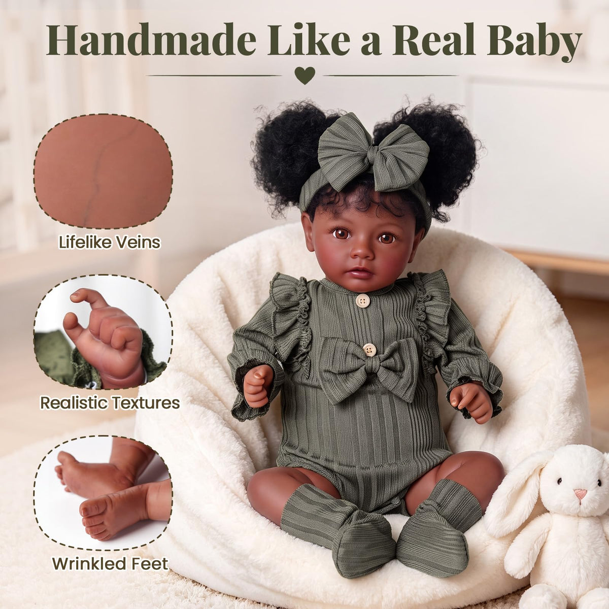 20 Inch Black Lifelike Baby Girl Doll W42155