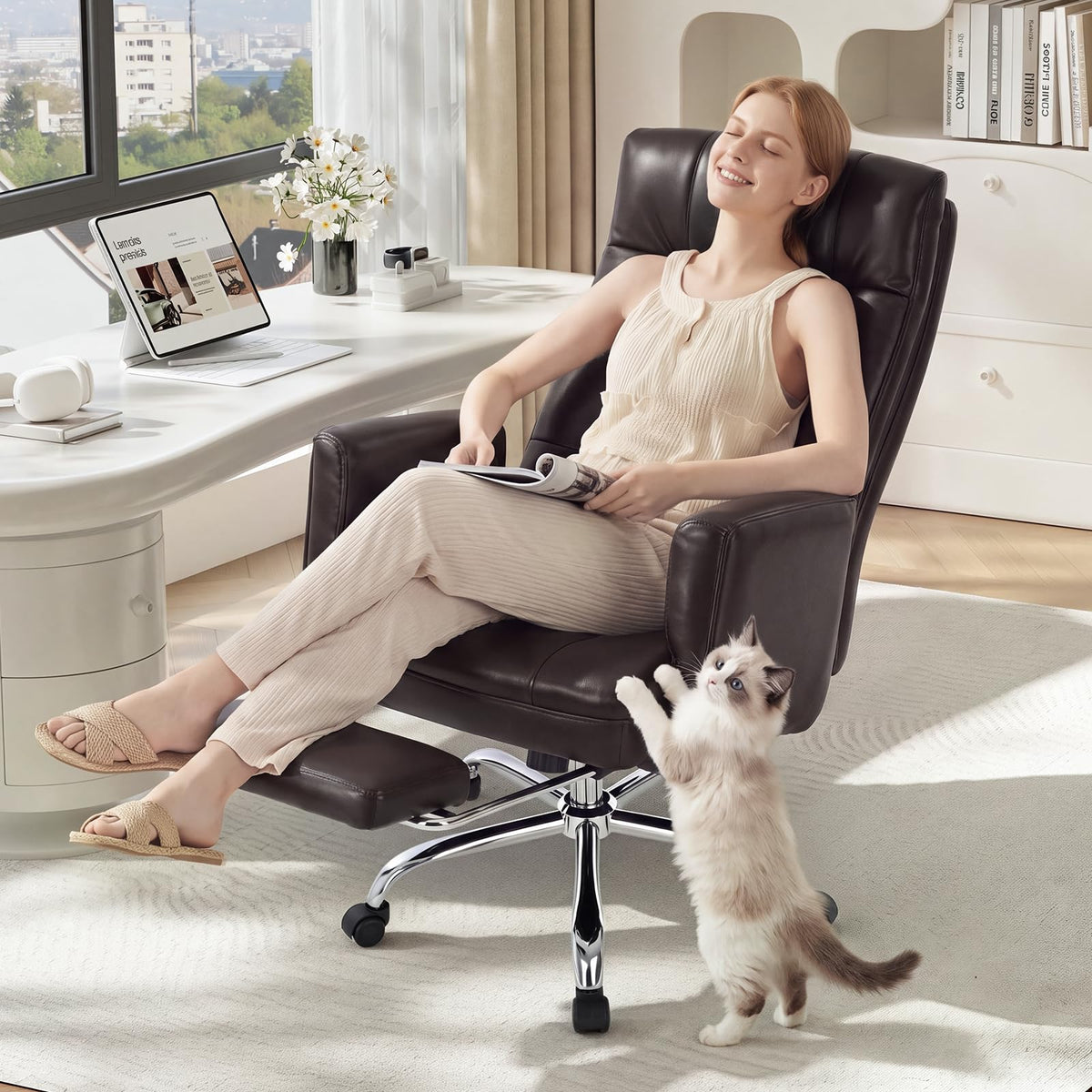 Big and Tall Ergonomic Office Chair with Foot Rest, Brown S152649