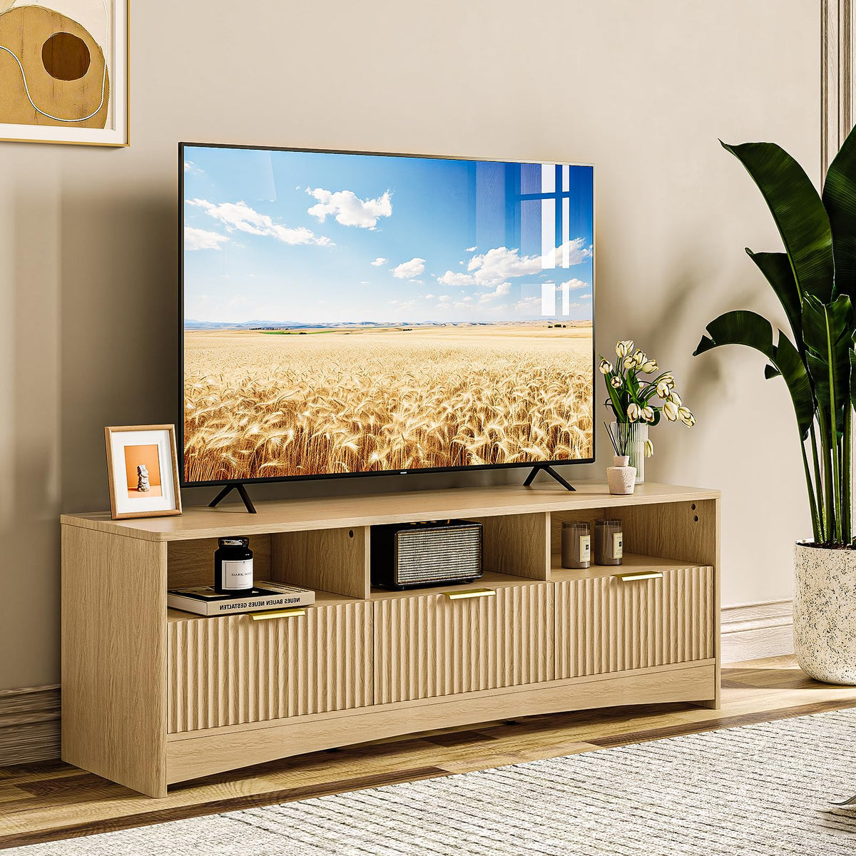 Fluted TV Stand with Storage Drawers and Open Shelf G883617