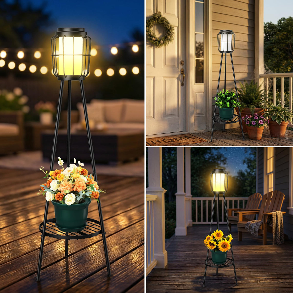 2 Pack Waterproof Solar Floor Lamp & Metal Planter Holder U31236