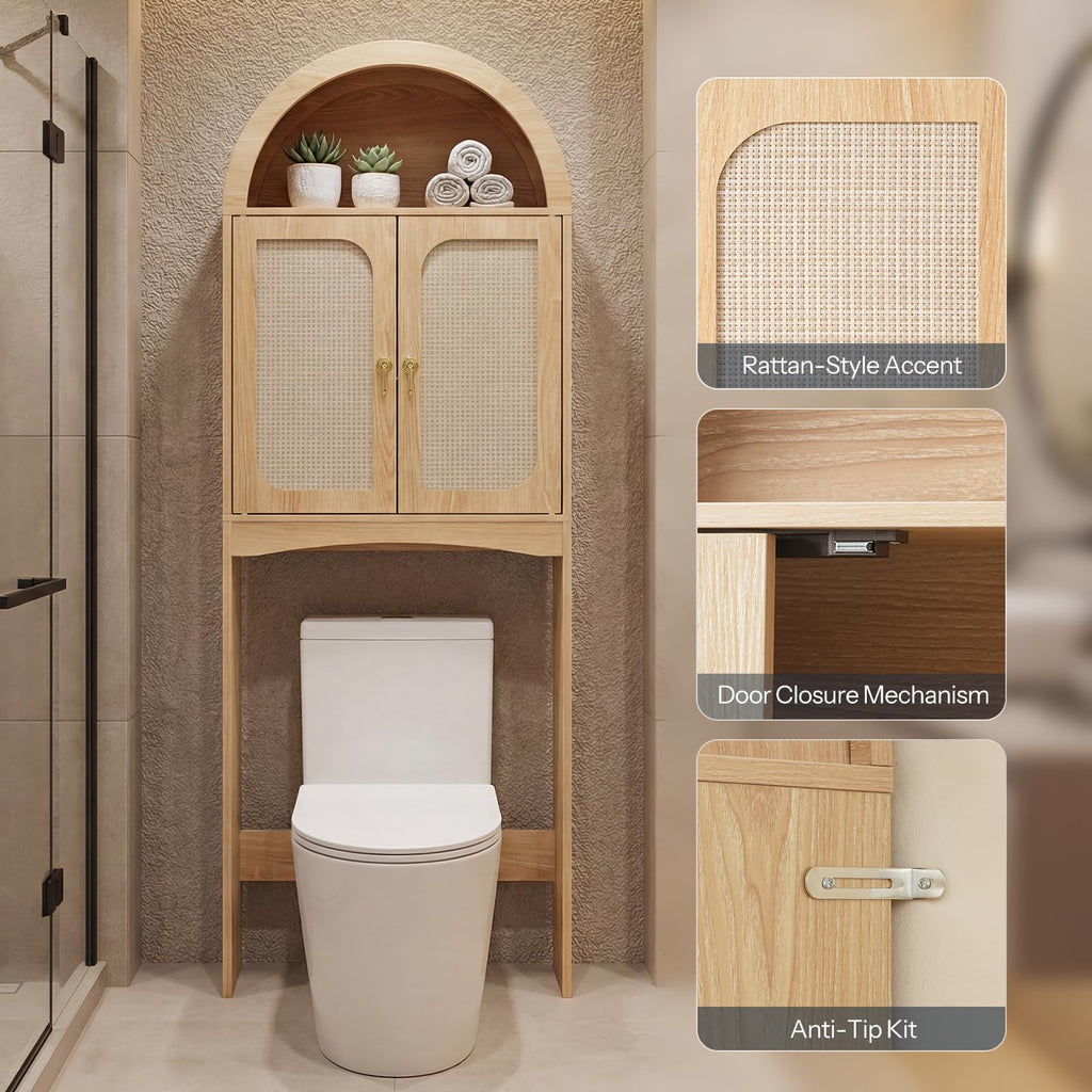 Arched Rattan Over the Toilet Storage Cabinet with Doors S166922