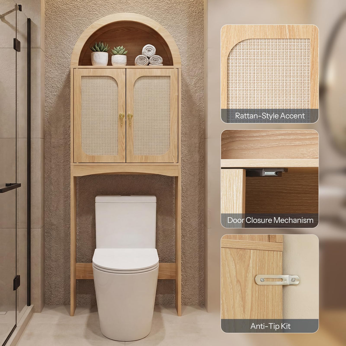 Arched Rattan Over the Toilet Storage Cabinet with Doors S166922