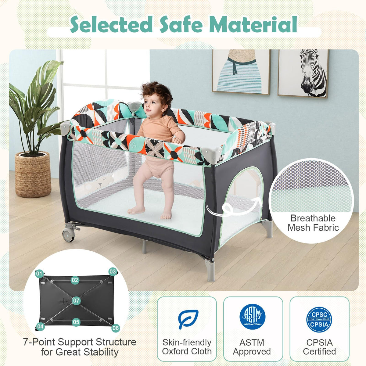 4 in 1 Portable Baby Crib Playpen with Bassinet F2482