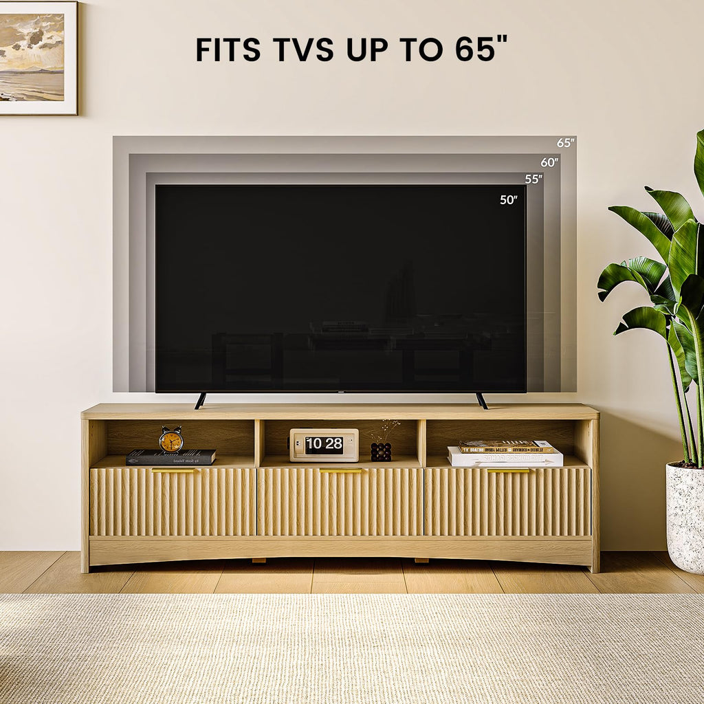 Fluted TV Stand with Storage Drawers and Open Shelf G883617