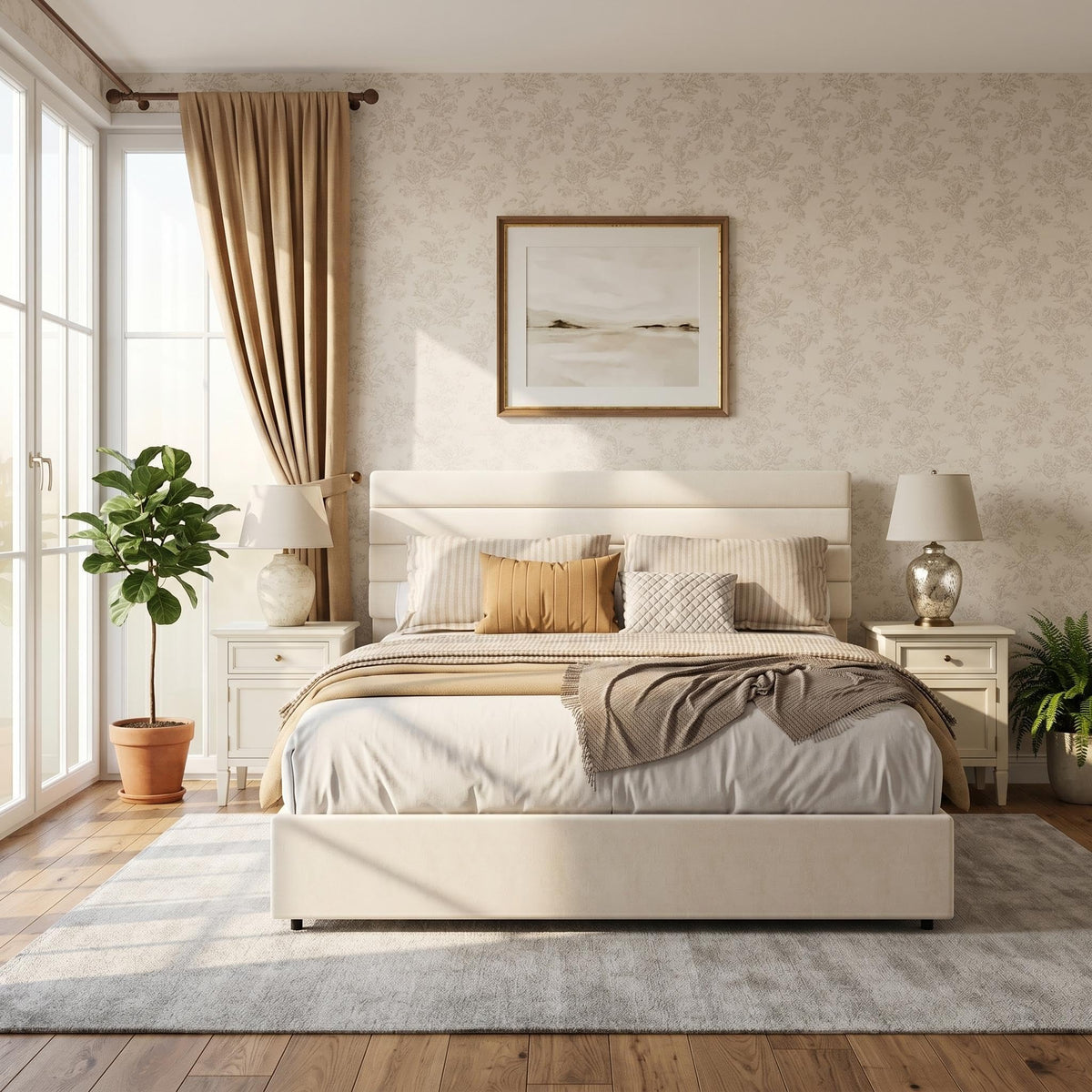 Queen Size Velvet Upholstered Storage Bed with 4 Drawers L64244
