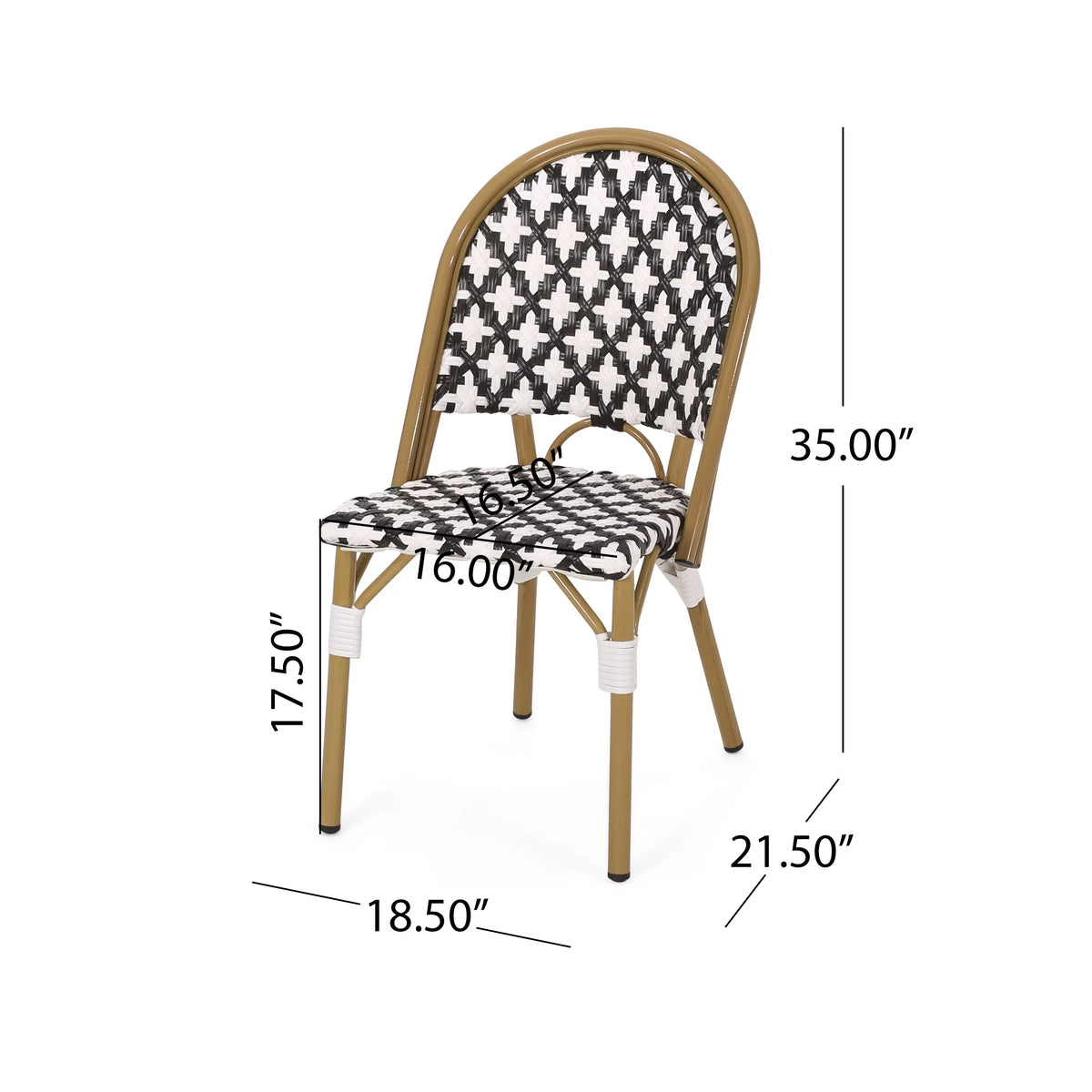 Set of 2 Black White Bamboo Finish Bistro Chair J321
