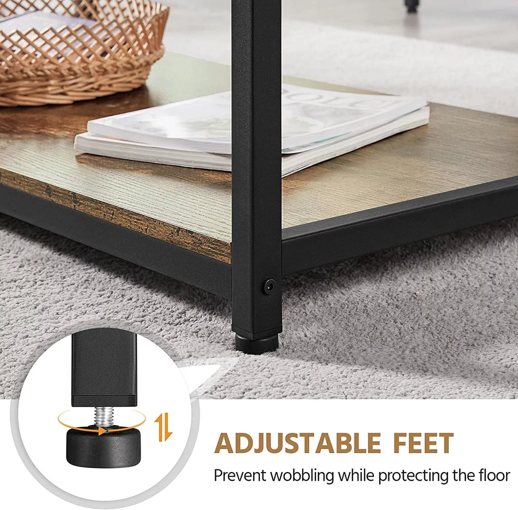 2-Tier Wood Coffee Table with Storage Shelf Metal Frame P9551