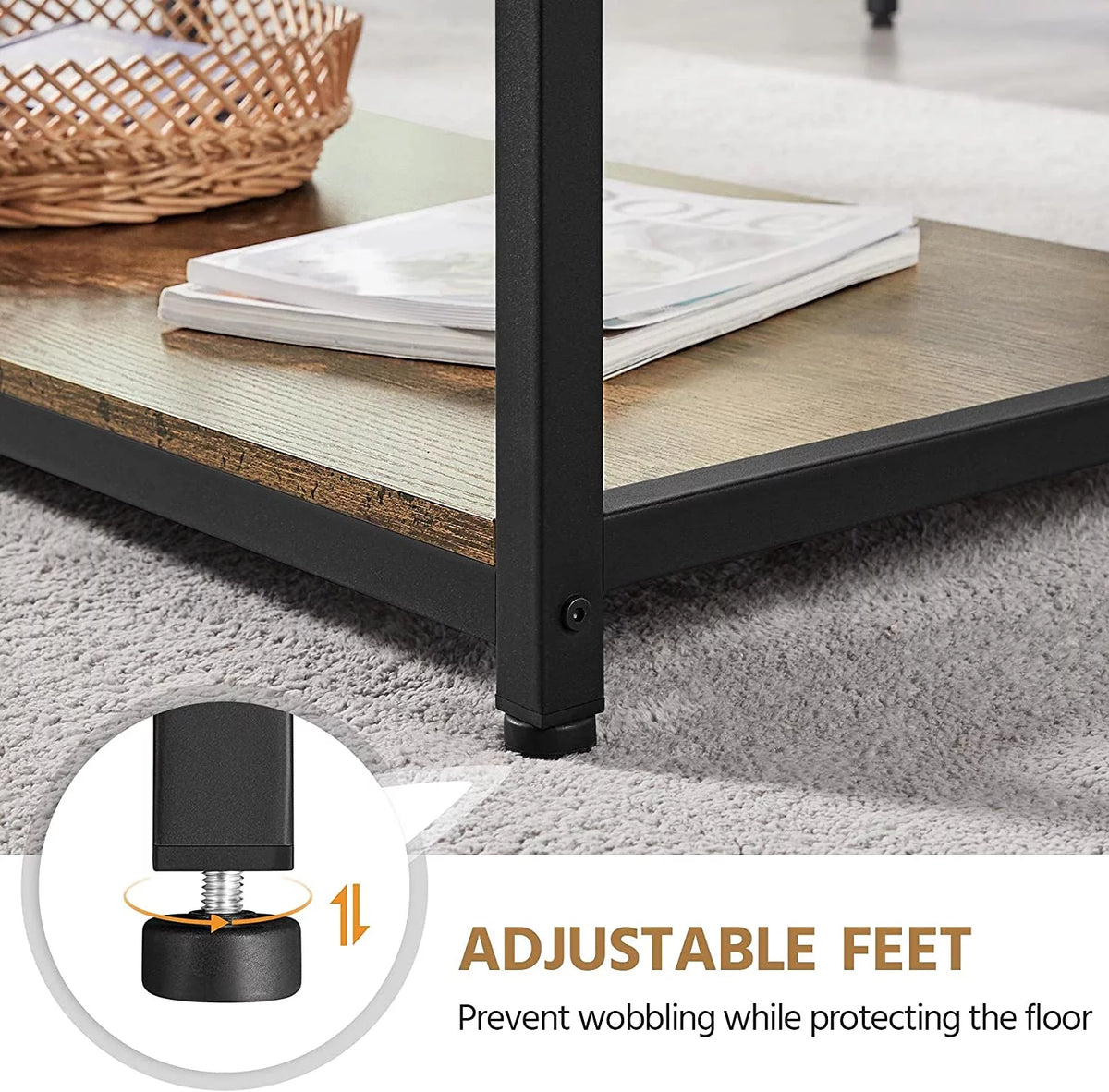 2-Tier Wood Coffee Table with Storage Shelf Metal Frame P9551