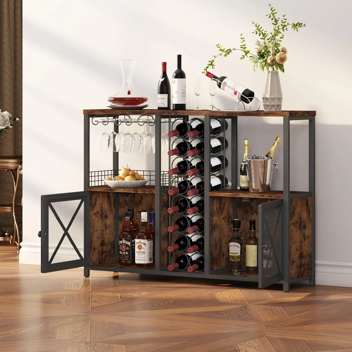 Wooded Coffee Bar Cabinet with Storage Sideboard B884480