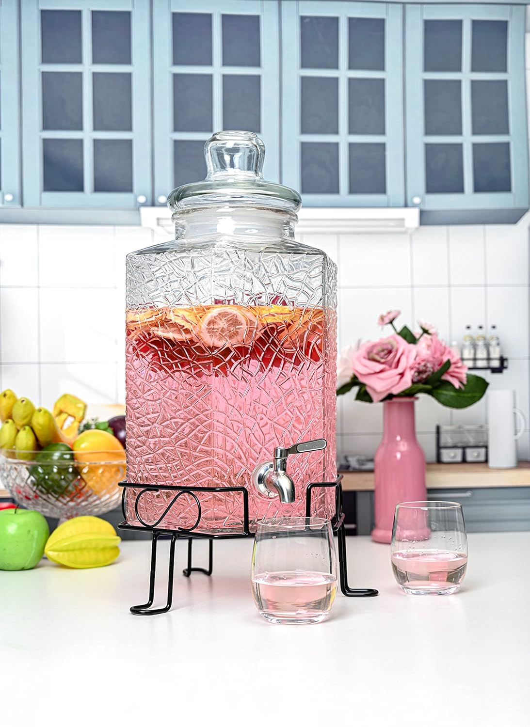 Gallon Glass Beverage Dispenser with Stainless Spigot and Stand B99247