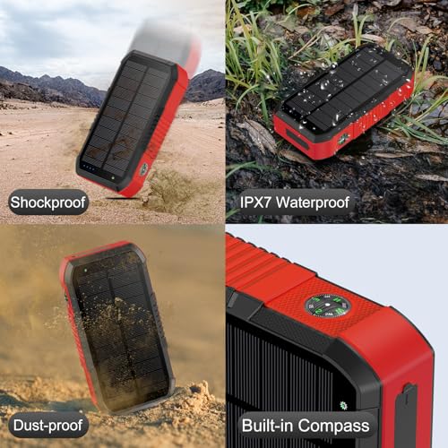 Solar Power Bank 66800mAh Hand Crank 4 Cables 22.5W Fast Charge Black P4497