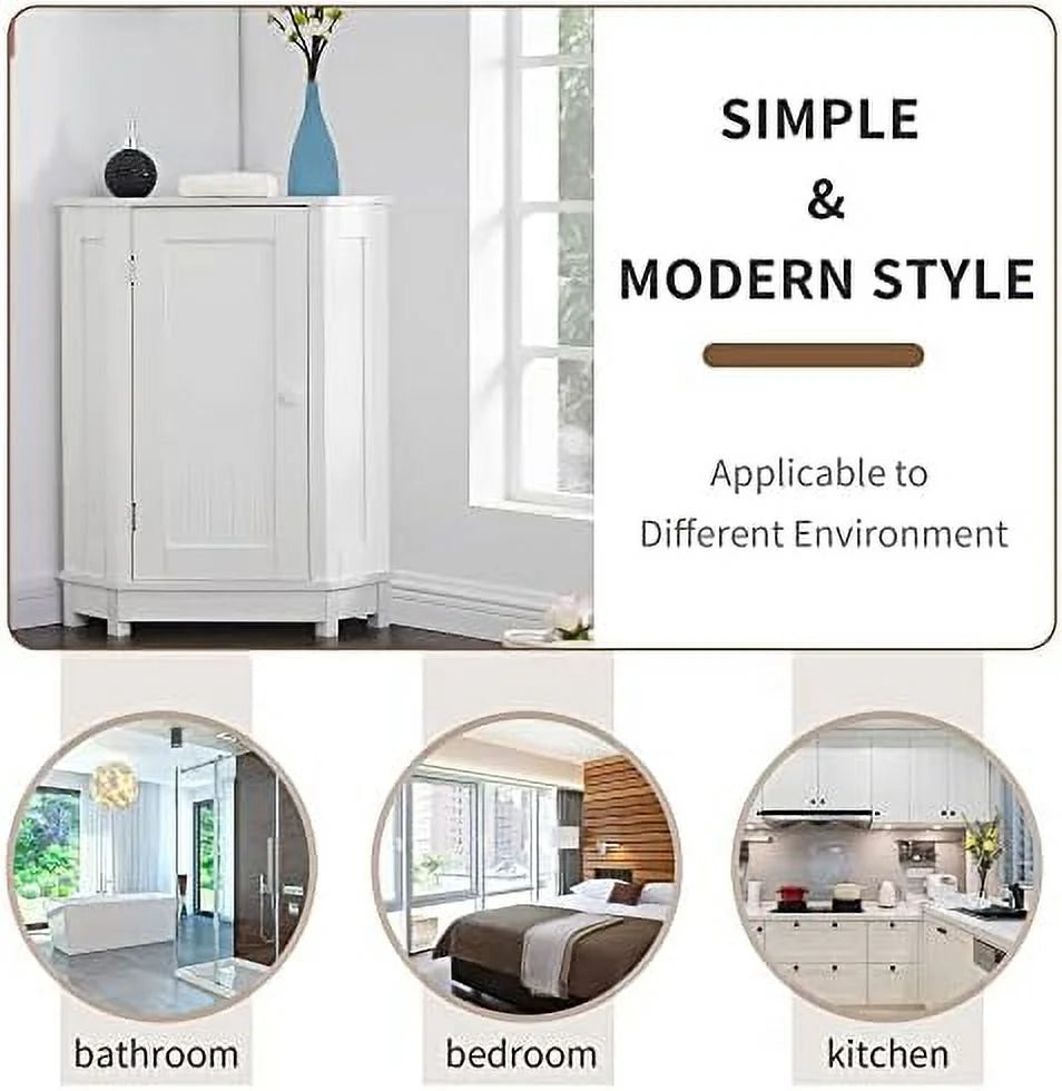 White Wood Corner Cabinet with Single Door and Shelves Z12951