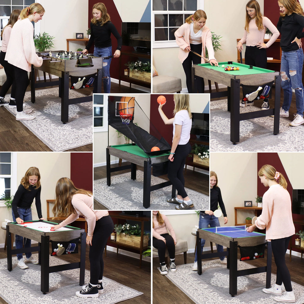 5-in-1 Multi-Game Table with Billiards, Push Hockey, Foosball, Ping Pong, and Basketball X713