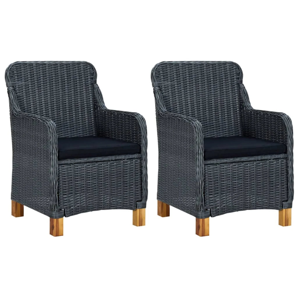 2 Pcs Poly Rattan Patio Chairs with Cushions Dark Gray Z2240