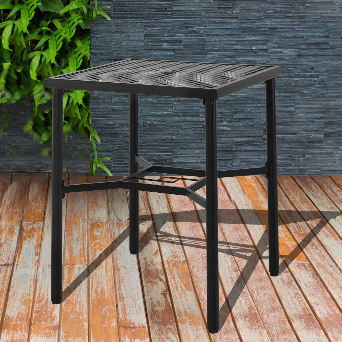 28 inch Black Steel Outdoor Bar Table with Umbrella Hole K37385