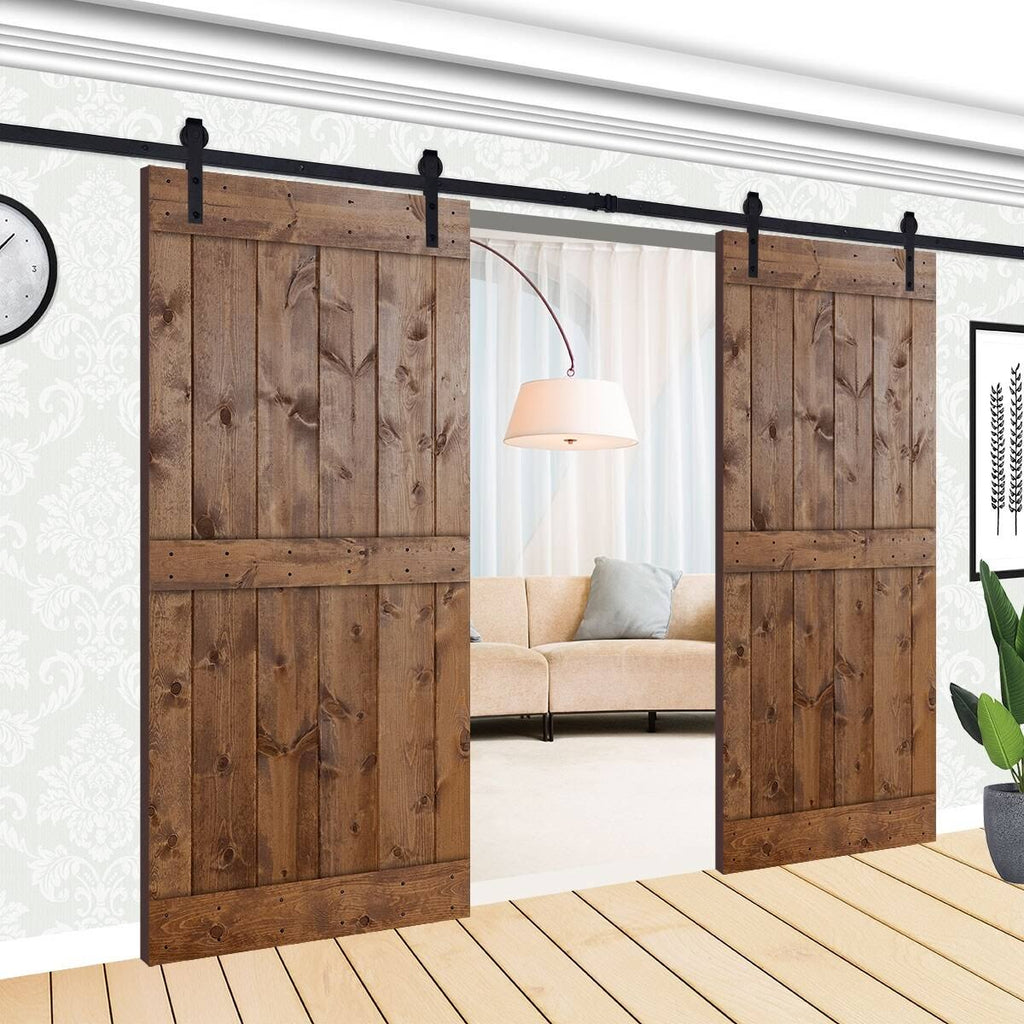 Paneled Wood Double Barn Door Set of 2, Briar Smoke I7709