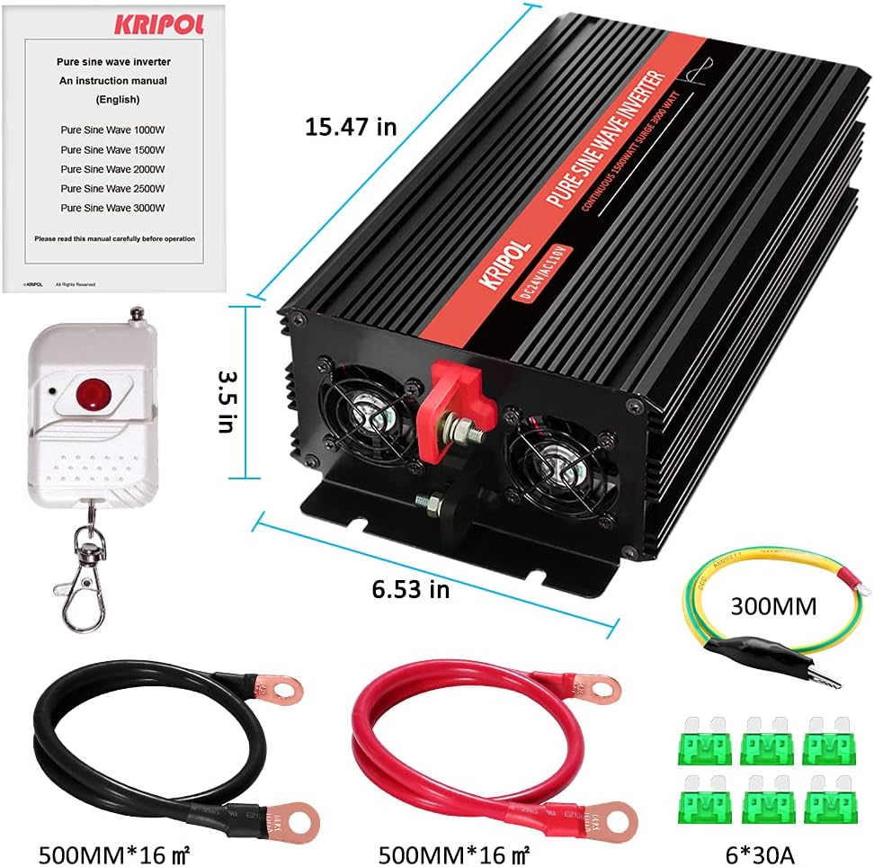 1000 Watt Pure Sine Wave Inverter 12v DC to 110/120v AC with 4 AC and USB Output Q1033