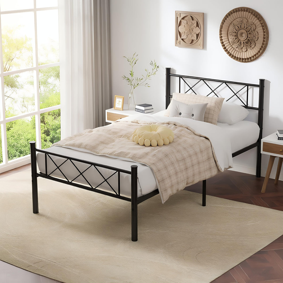 Twin Size Metal Bed Frame with Headboard I149