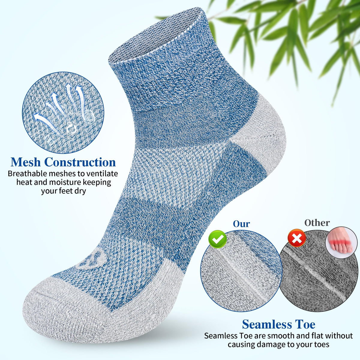 Diabetic Socks for Men, 12 Pairs Ankle & Low Cut Size 9-15 N960341