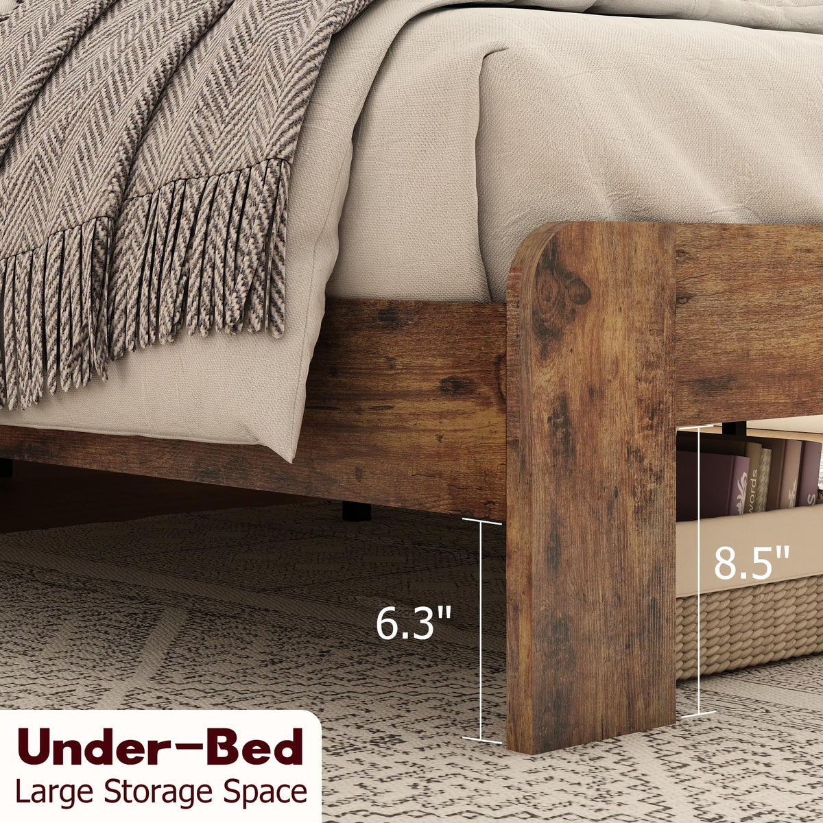Full Size Dark Brown Wood Platform Bed Frame with Storage I63530