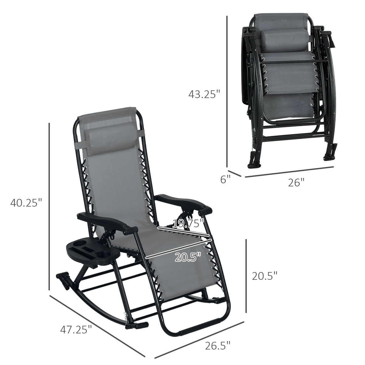 Set of 2 Gray Folding Zero Gravity Lounge Chairs U62937