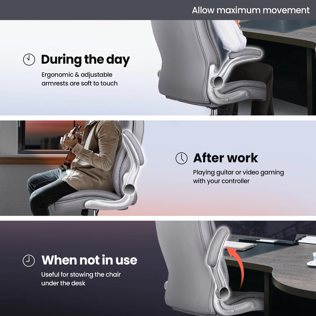 Gray Ergonomic High Back Leather Office Chair E8784