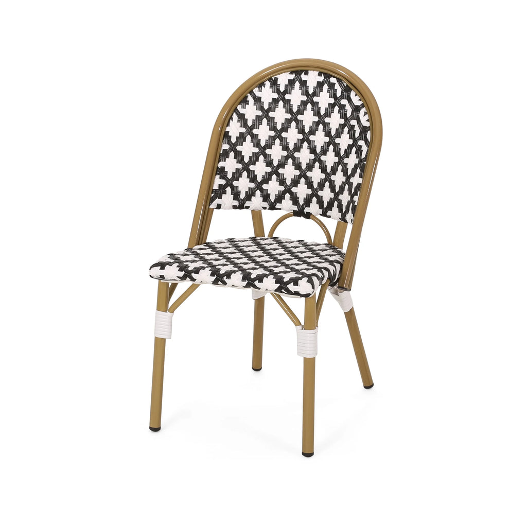 Set of 2 Black White Bamboo Finish Bistro Chair J321