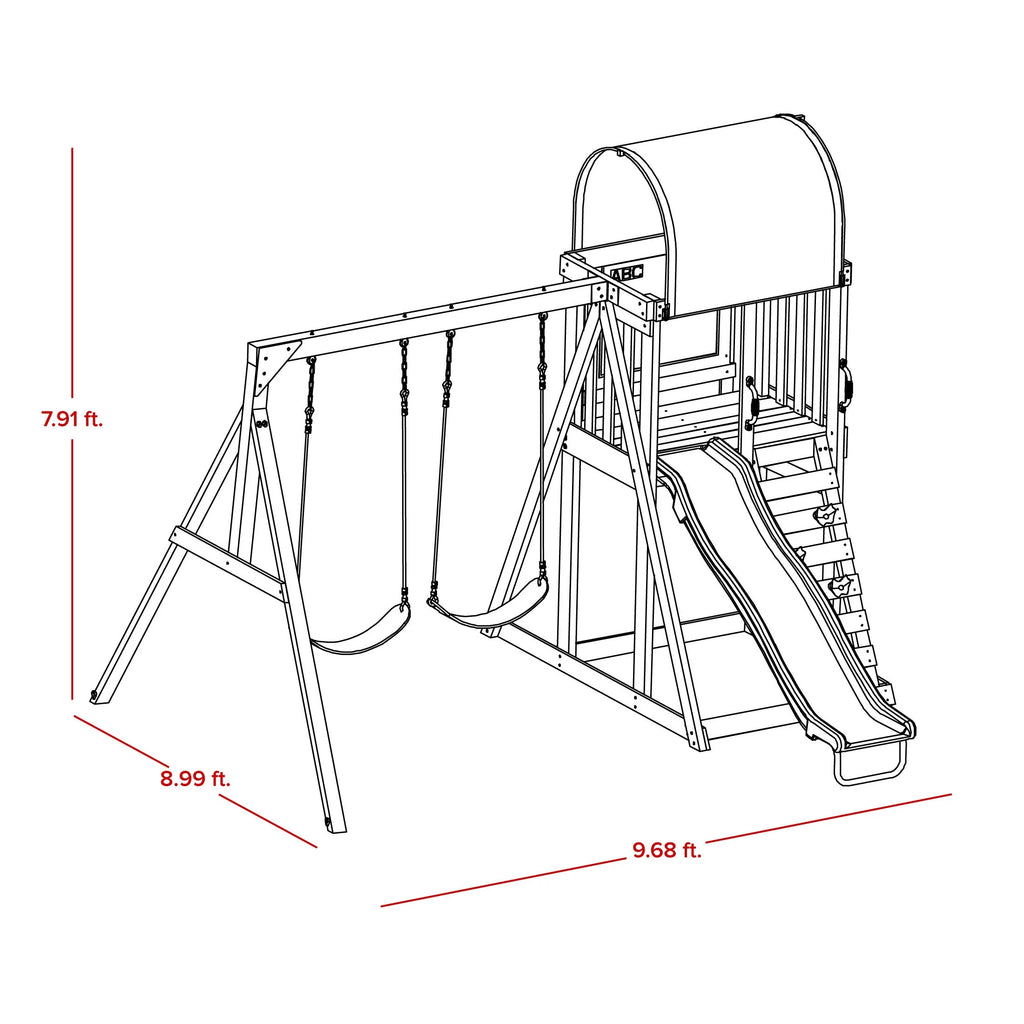Wooden Swing Set with Double A-Frame and Slide J5742