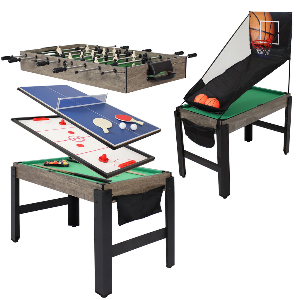 5-in-1 Multi-Game Table with Billiards, Push Hockey, Foosball, Ping Pong, and Basketball X713