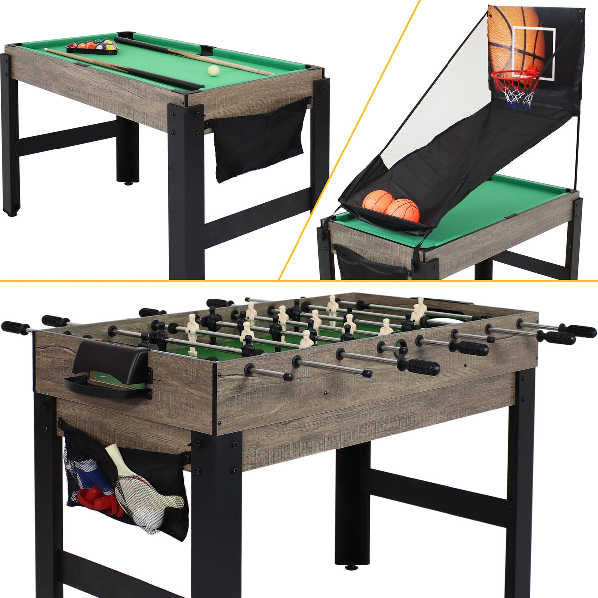 5-in-1 Multi-Game Table with Billiards, Push Hockey, Foosball, Ping Pong, and Basketball X713