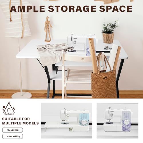 White Large Sewing Machine Table with Storage Shelf N9586