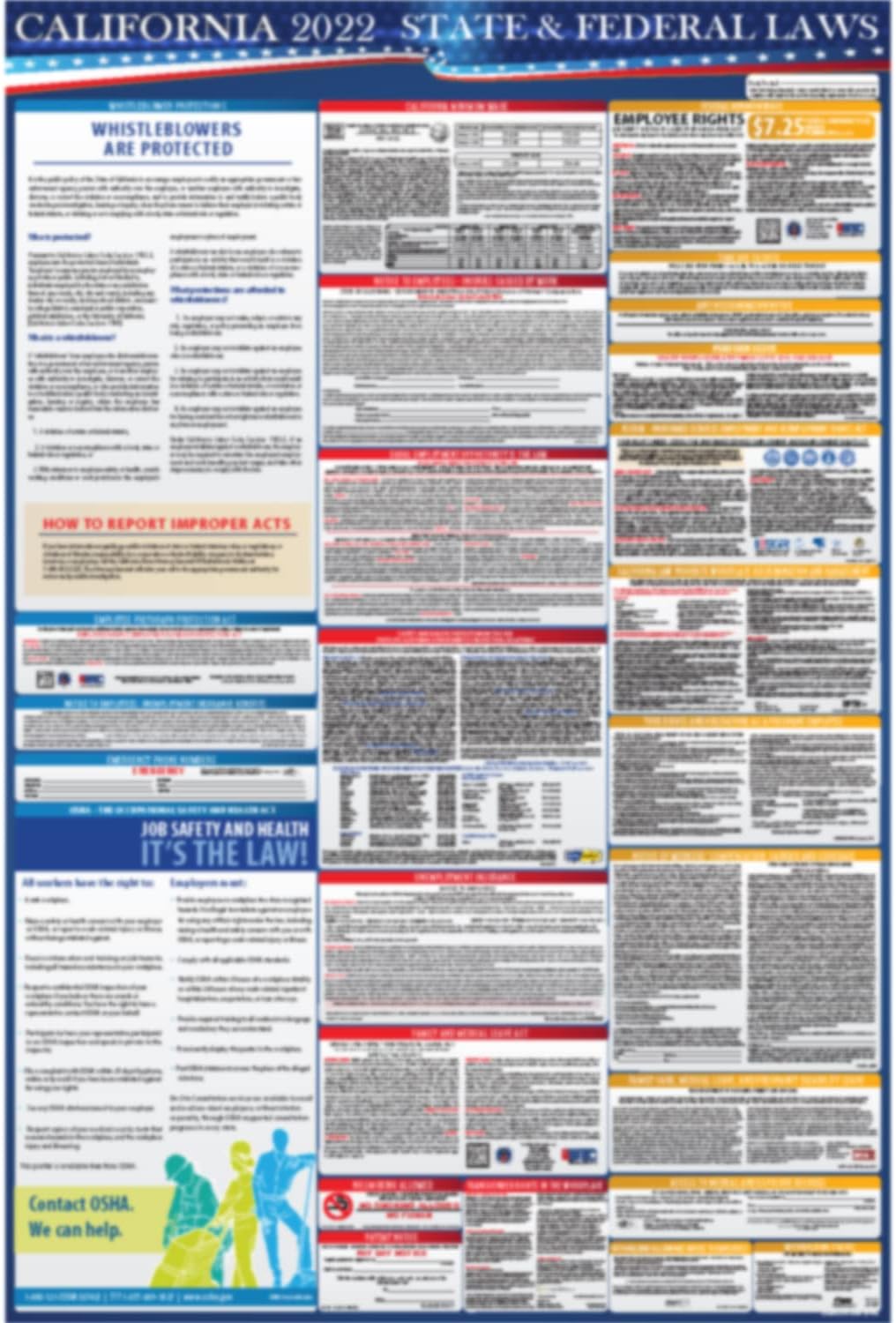2022 California State and Federal Labor Laws Poster - OSHA Workplace Compliant 24 x 36 - All in One Required Posting (Combo) Pack of 2 B101003