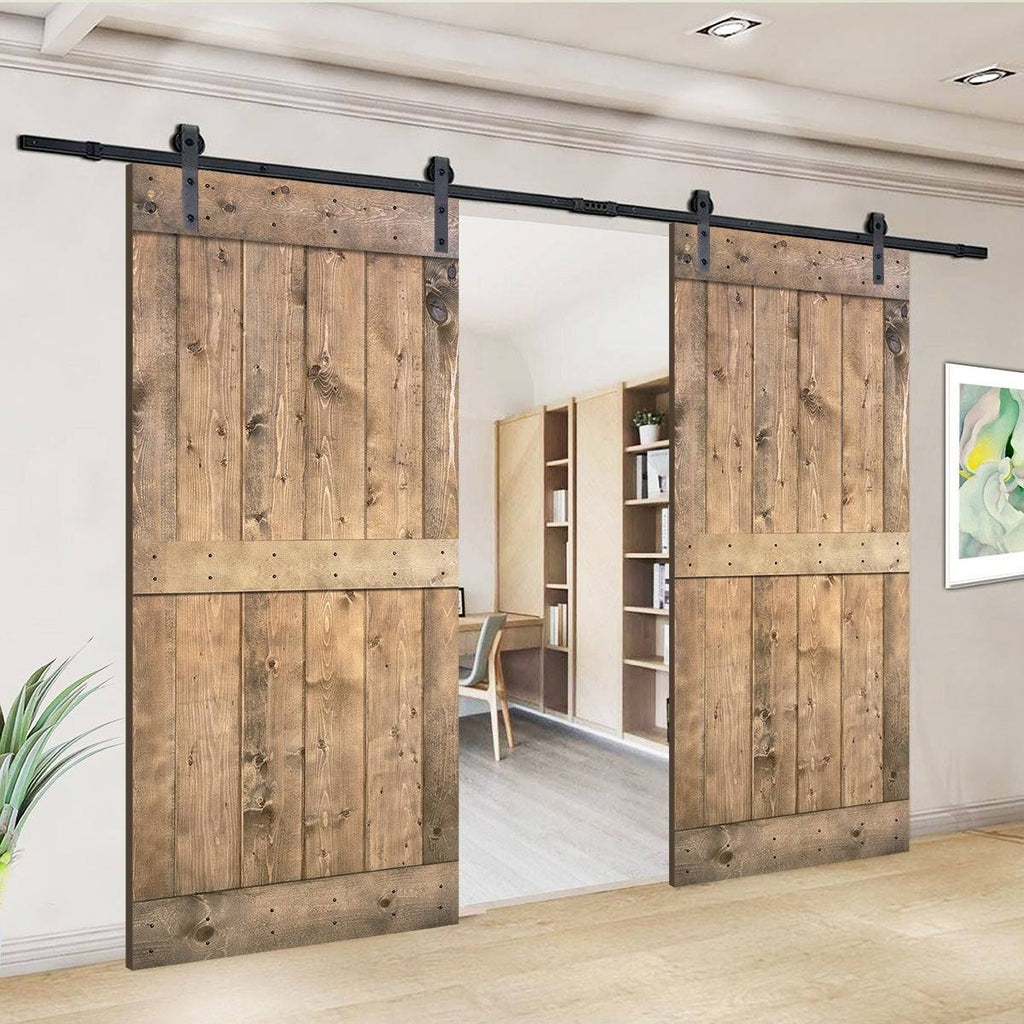 Paneled Wood Double Barn Door Set of 2, Briar Smoke I7709