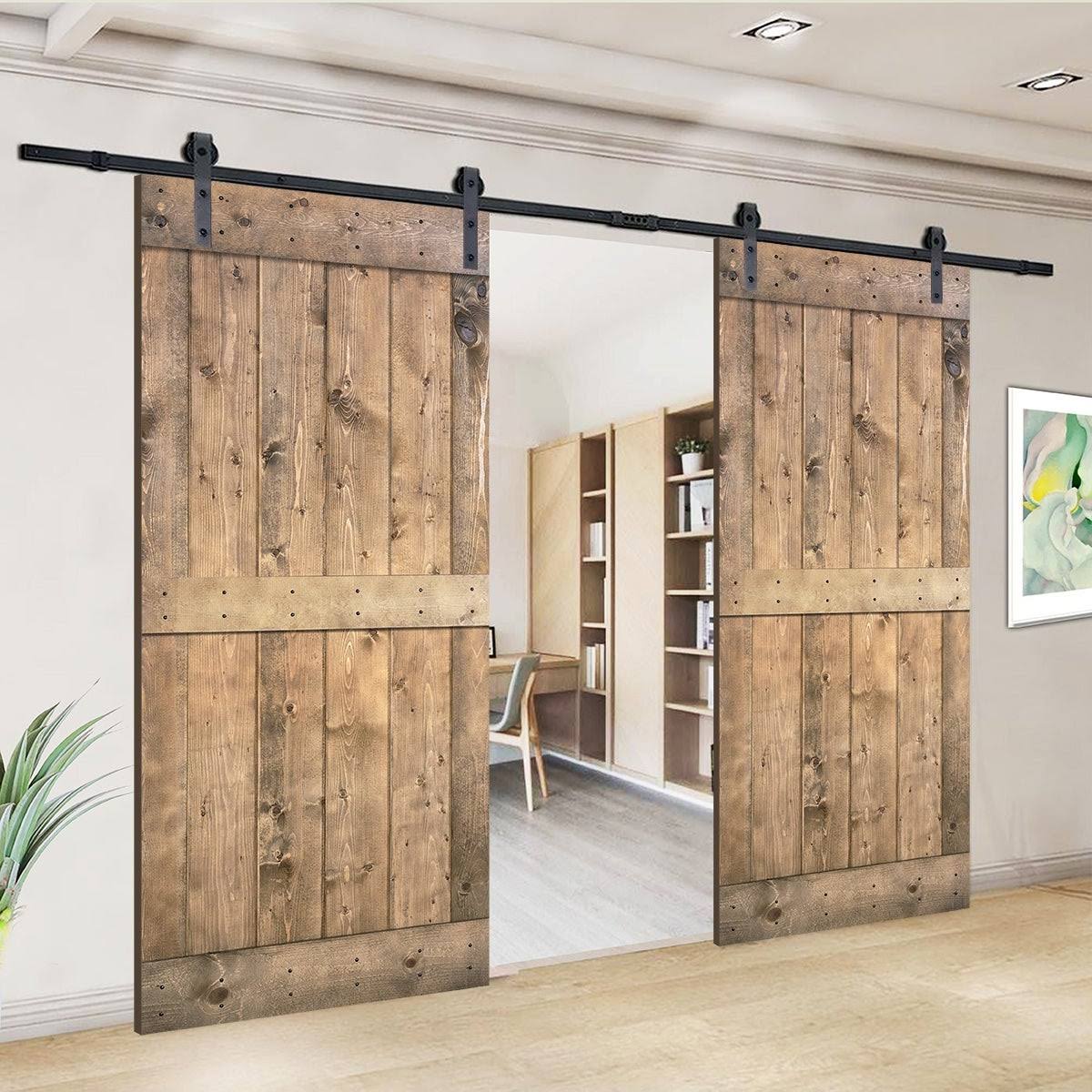 Paneled Wood Double Barn Door Set of 2, Briar Smoke I7709