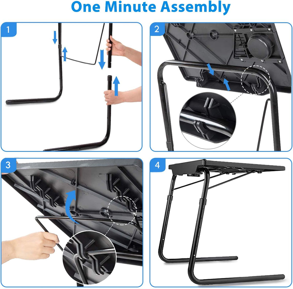 2 Pack Black Adjustable Folding TV Tray Table with Cup Holder Y265414