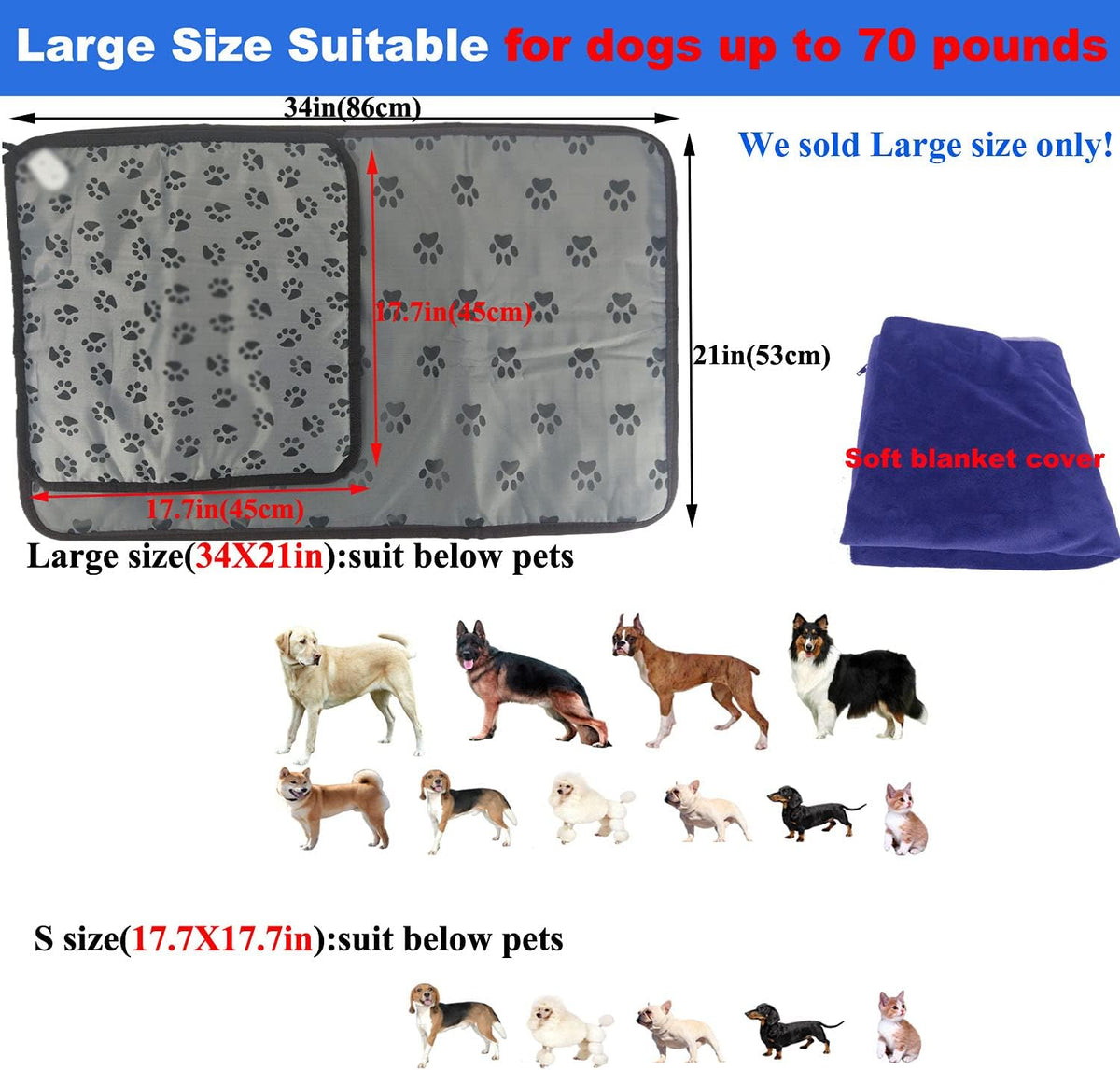 Large Washable Waterproof Pet Heating Pad Pack of 2 P249