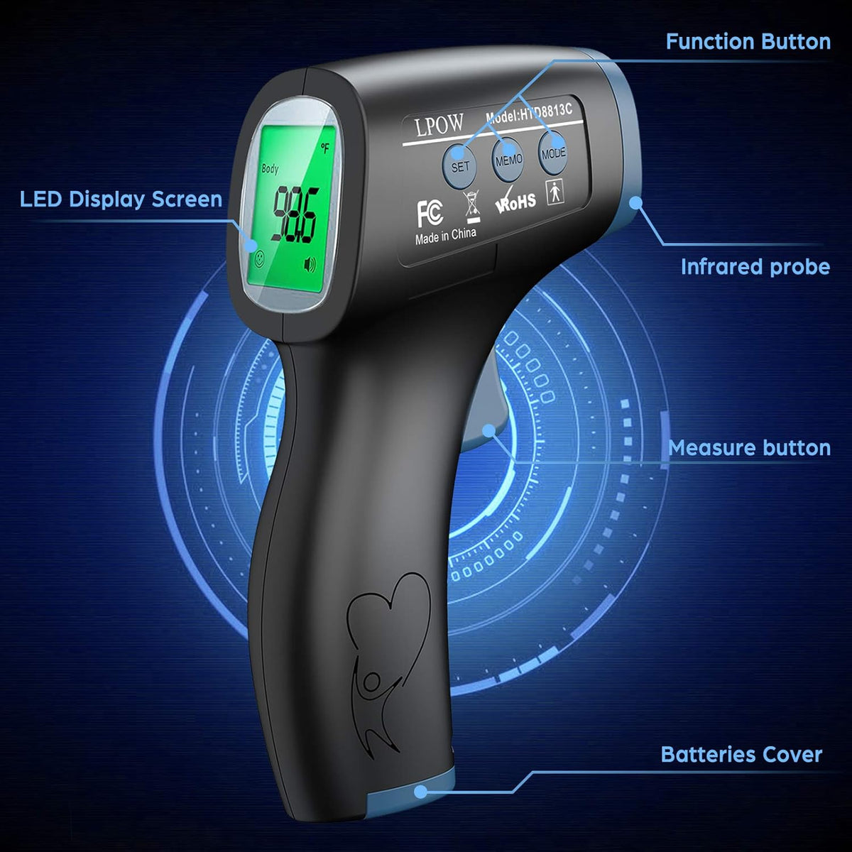 Touchless Infrared Digital Thermometer, Black Q6358