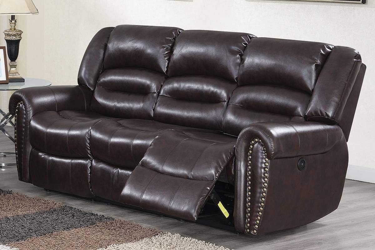 2 Pieces Power Motion Sofa and Loveseat in Brown Bonded Leather B45648