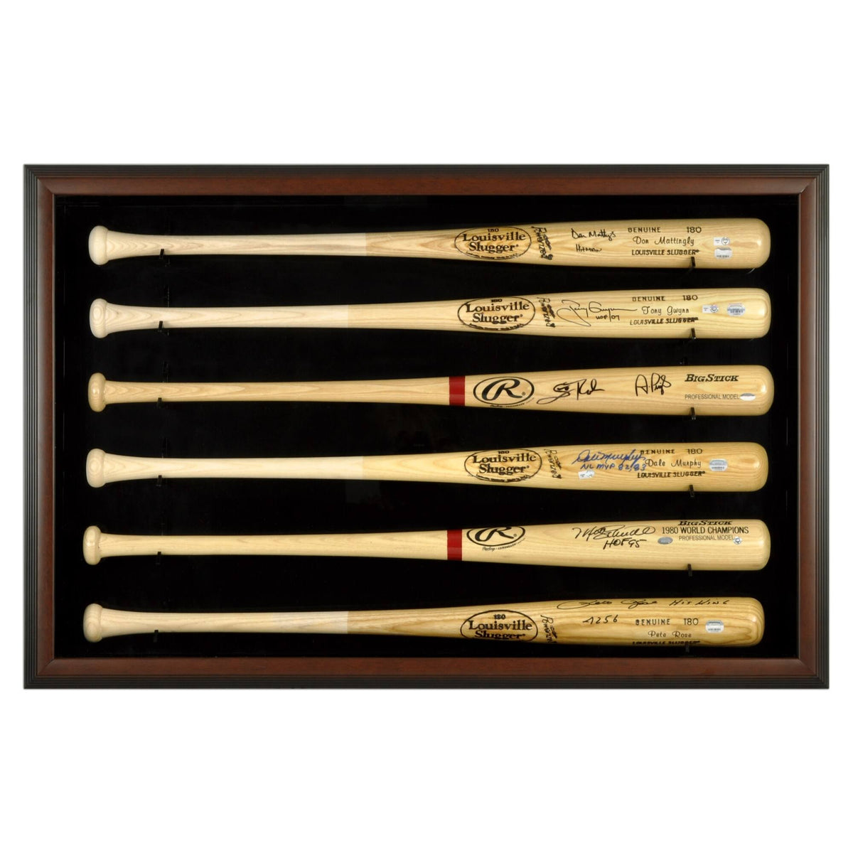 Brown Wood Frame Baseball Bat Display Case for 6 Bats B58719