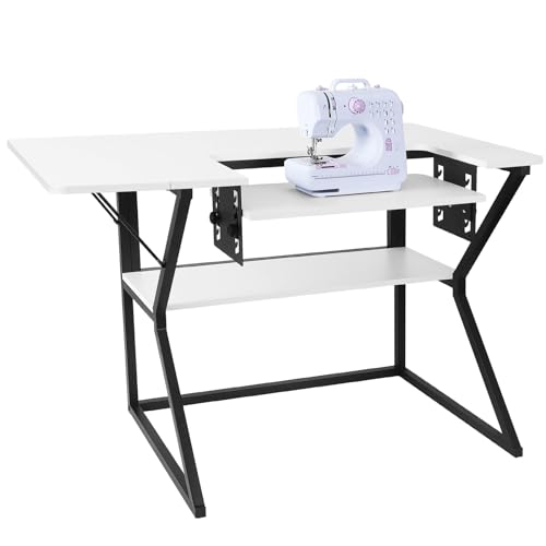 White Large Sewing Machine Table with Storage Shelf N9586