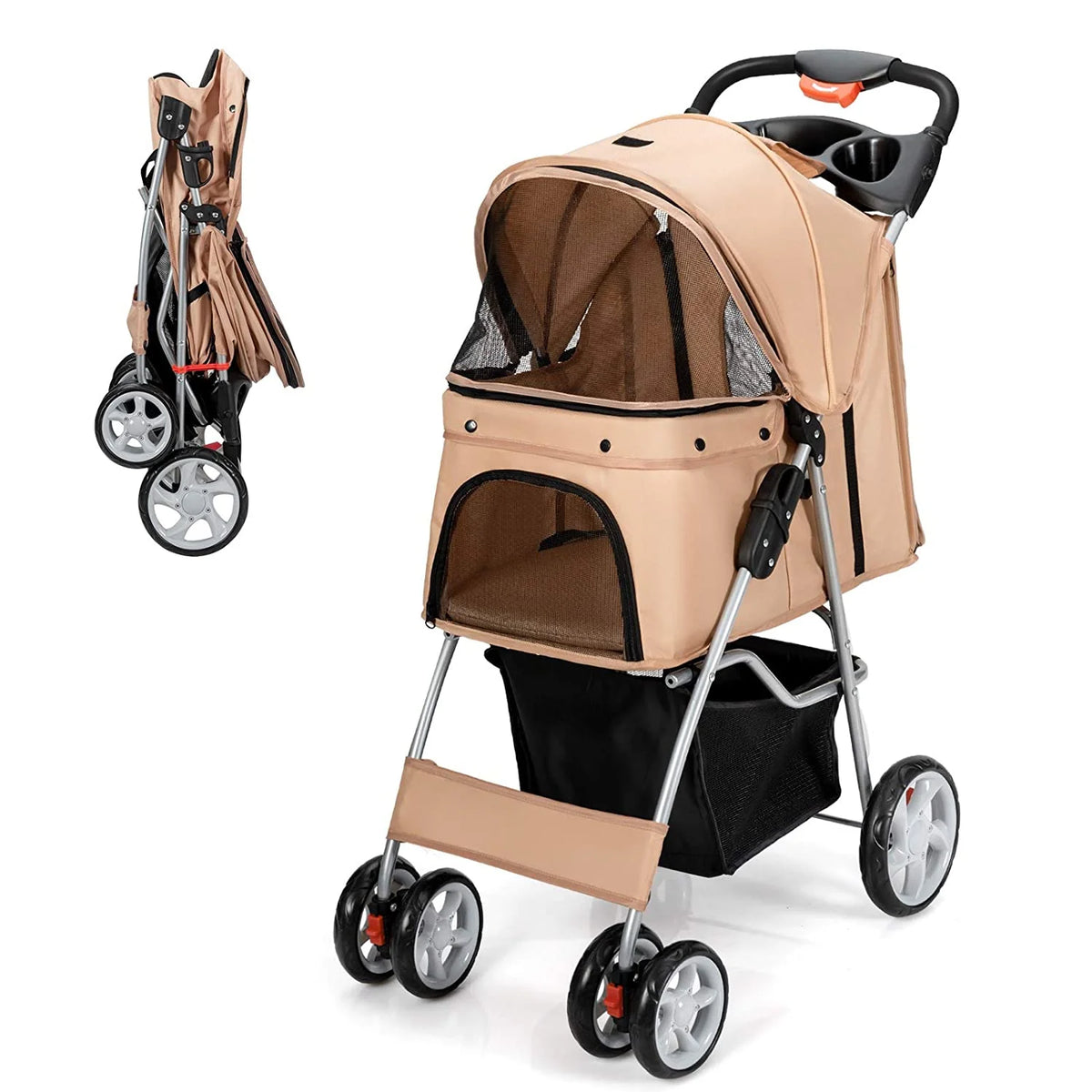 Navy Pet Stroller with 4 Lockable Wheels and Removable Liner V552958