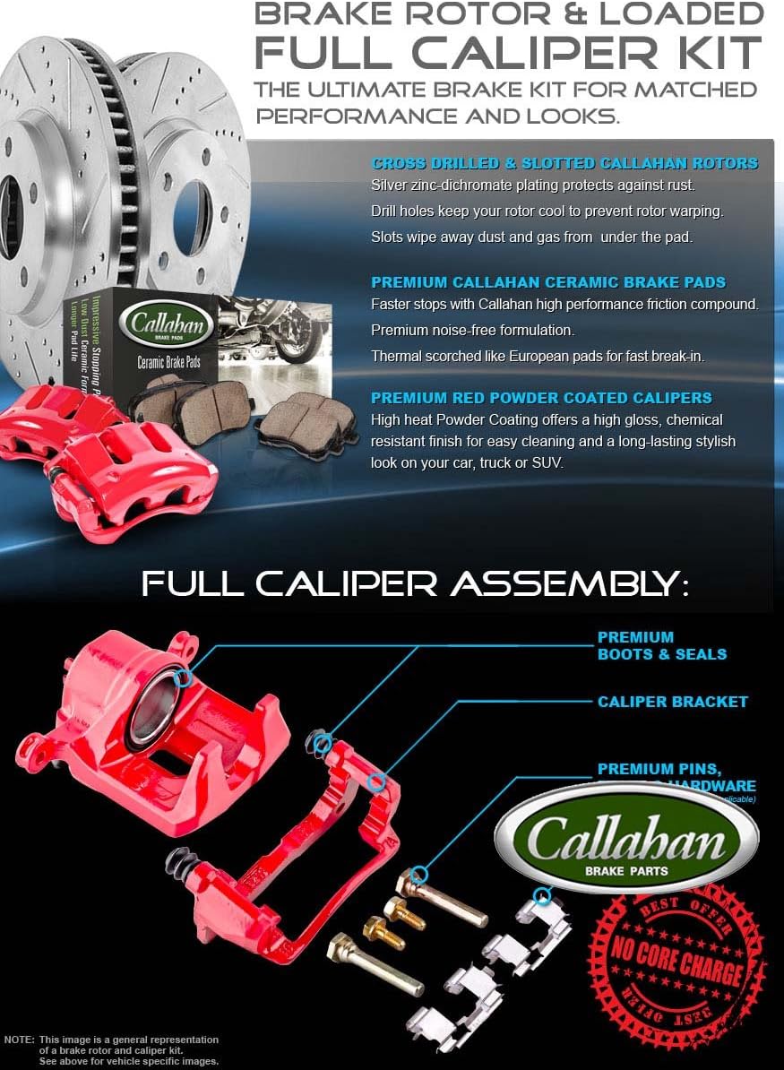 Powder Coated Red Calipers Rotors Ceramic Pads Kit A24402