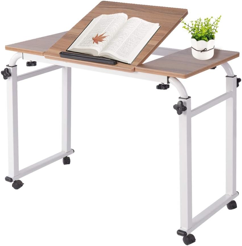 Height Adjustable Overbed Table with Wheels and Storage Shelf N7752