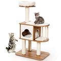 Light Grey Wood Cat Tree with Scratching Posts and Washable Cushions A709