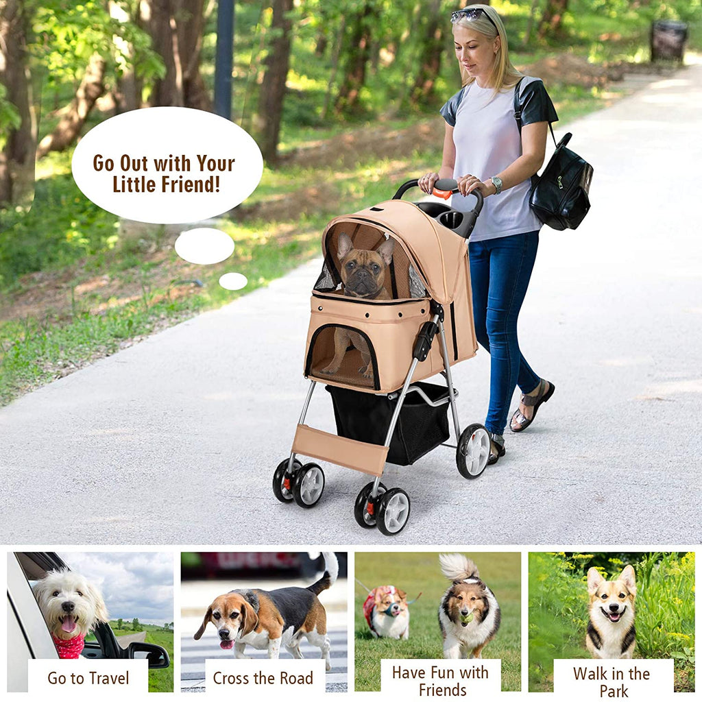 Navy Pet Stroller with 4 Lockable Wheels and Removable Liner V552958