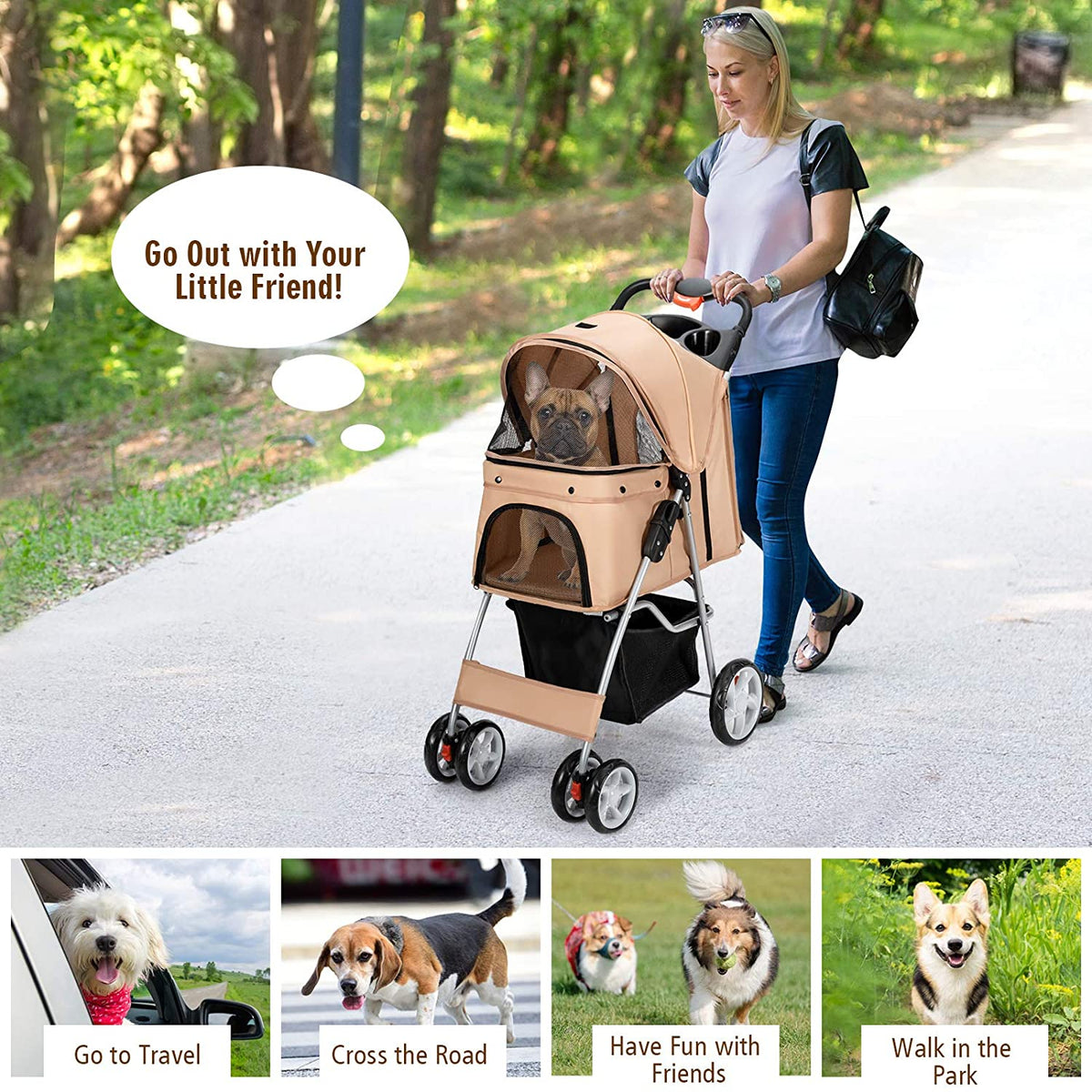 Navy Pet Stroller with 4 Lockable Wheels and Removable Liner V552958