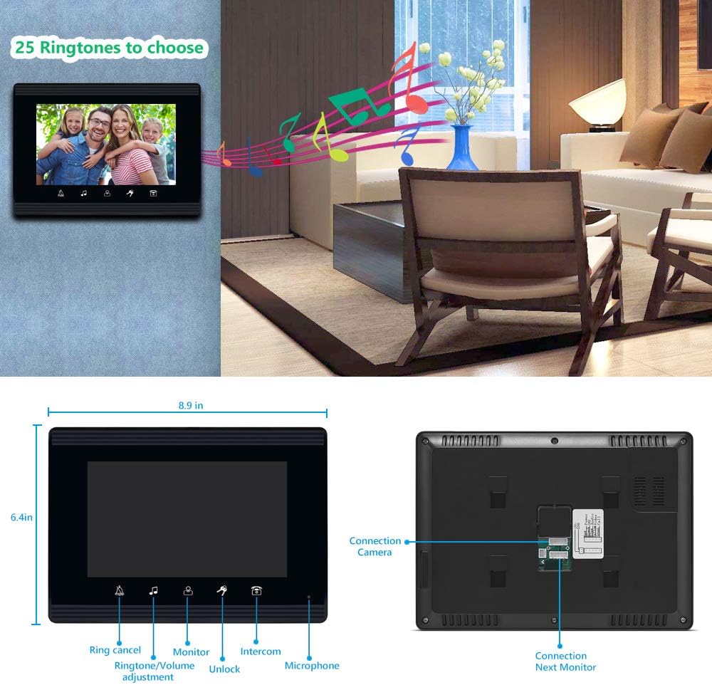 7 Inches Wired Video Intercom System with IR Night Vision Camera X34732