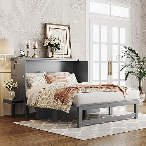 Full Size Solid Wood Murphy Bed with Cabinet and Drawers G6227