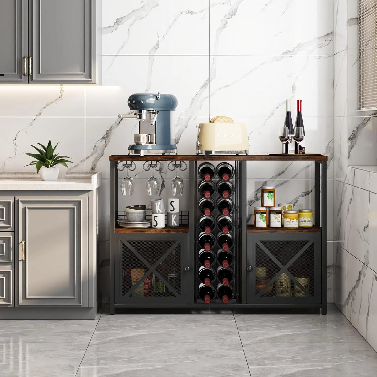 Wooded Coffee Bar Cabinet with Storage Sideboard B884480