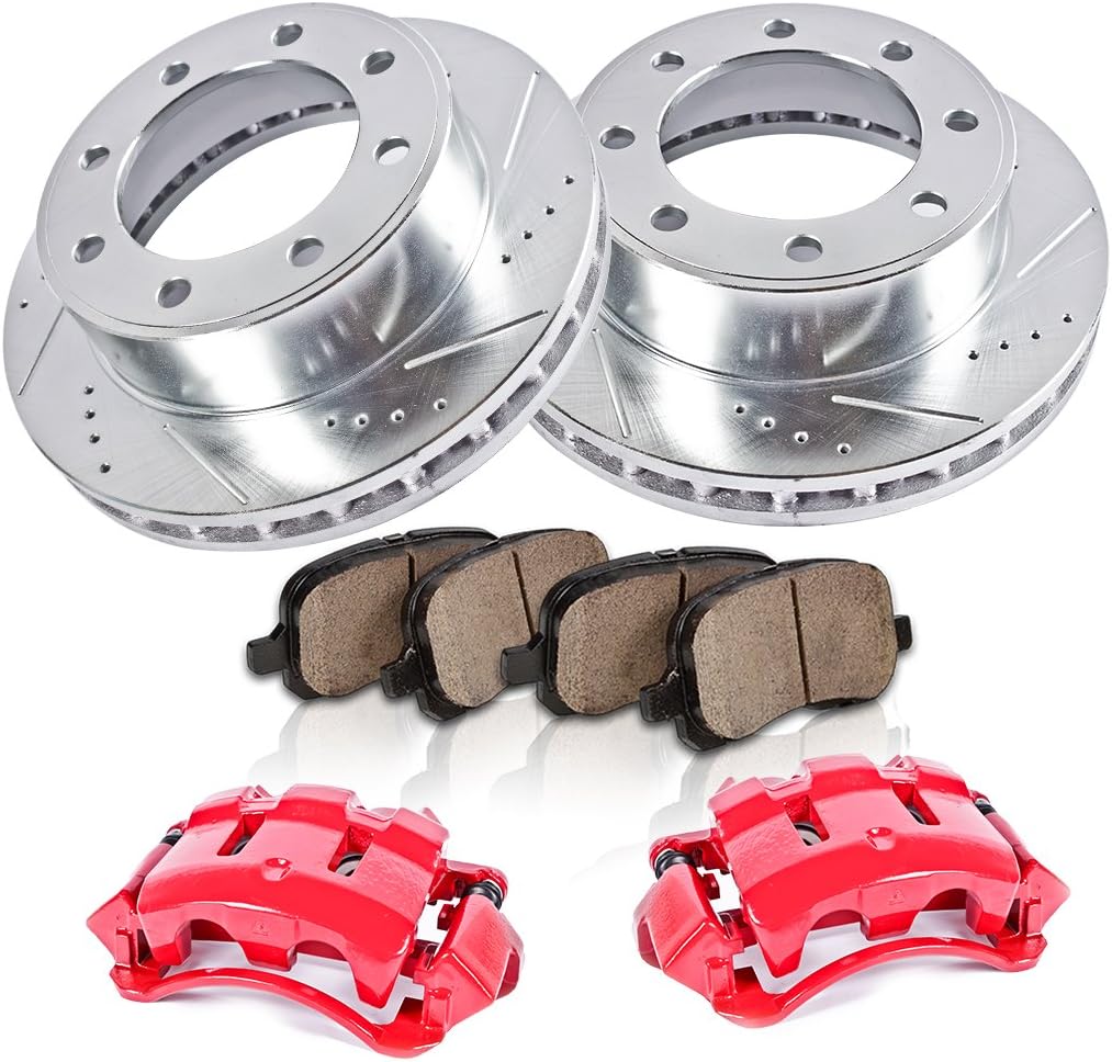 Powder Coated Red Calipers Rotors Ceramic Pads Kit A24402